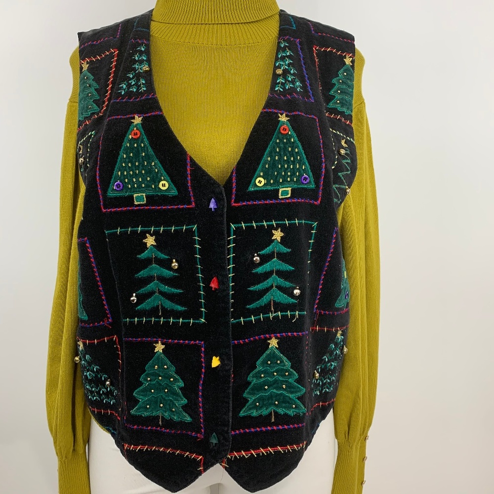 Christmas Vest Black Womens Size L